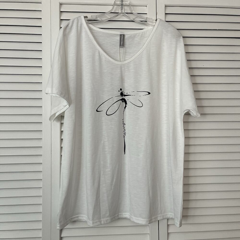 Noracora "Warrior" dragonfly print tee white short sleeve lightweight Size XXL
